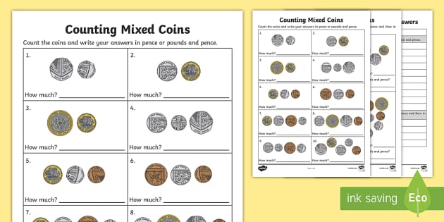Counting Mixed Coins Worksheets (teacher made) - Twinkl