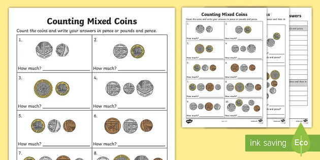 counting mixed coins worksheets
