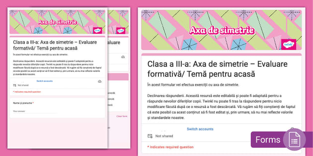 Clasa a 3 Axa de simetrie Evaluare formativă Temă de casă