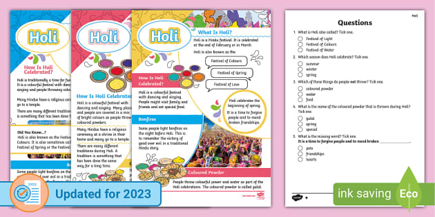 holi festival reading comprehension