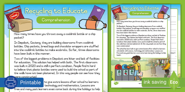 Recycling To Educate - Comprehension (Teacher-Made) - Twinkl