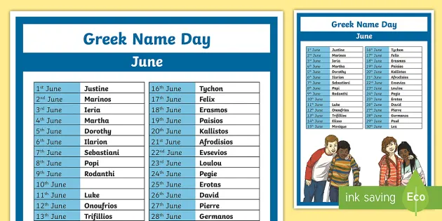 June Greek Name Day Display Poster