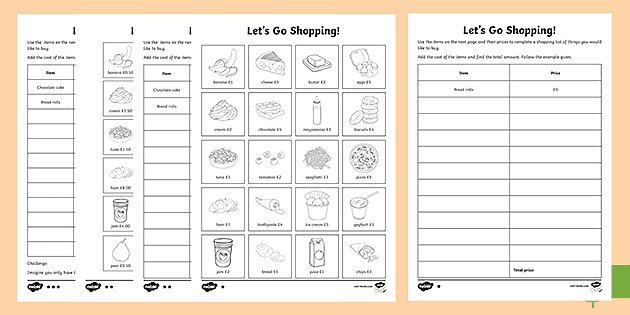 shopping list differentiated worksheets teacher made