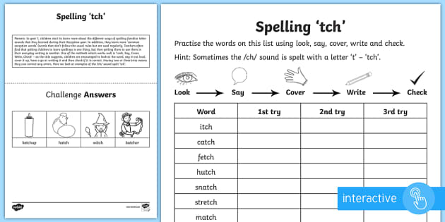 Year 1 Spelling Practice /ch/ Sound Spelt 'tch' Worksheet ...