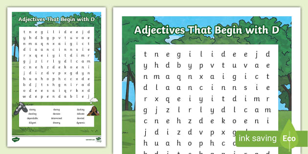 Adjectives That Begin with D Word Search (teacher made)