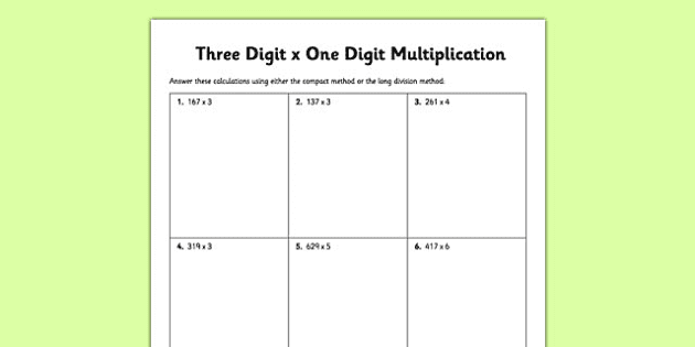 three digit x one digit multiplication worksheet australia