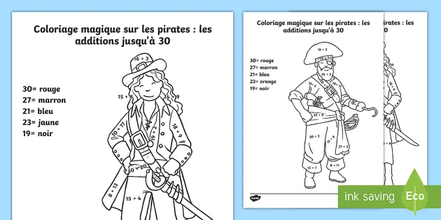 coloriage magique sur le theme des pirates les additions jusqu a 30
