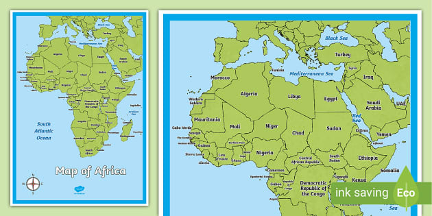 Topographic Map Of Africa With Labels Topographic Map Of Africa With Labels (Teacher Made)