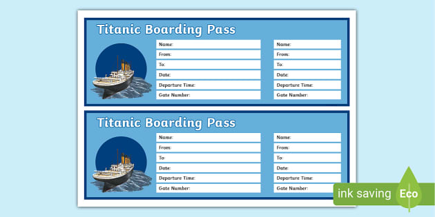 Editable Titanic Boarding Pass (teacher made) - Twinkl