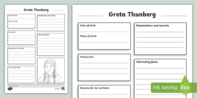 greta thunberg biography worksheet
