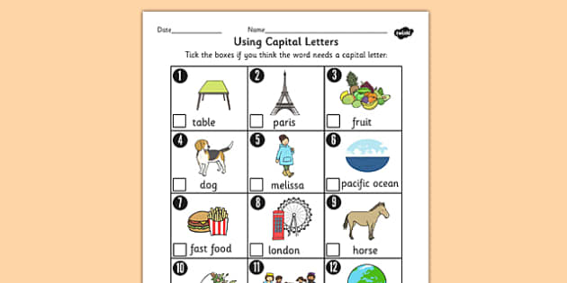 Using Capital Letters Worksheet - capital letters, worksheet