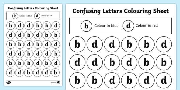 Confusing Letters Colouring Worksheets B and D - Twinkl