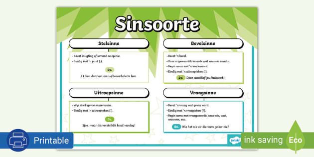 Sinsoorte in Afrikaans/Types of Sentences in Afrikaans