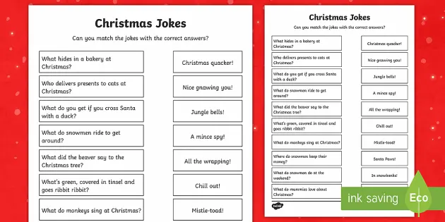 Christmas Jokes Matching Activity Christmas Fun For Kids