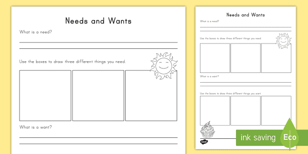 Needs And Wants Activity - F-2 (Teacher-Made) - Twinkl