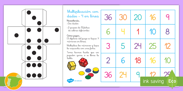 Juego mesa: Multiplicación con dados - 4 línea