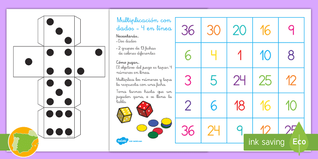 Juego De Mesa Multiplicacion Con Dados 4 En Linea