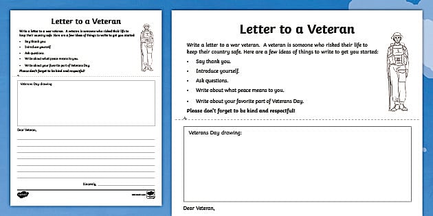 Write A Letter To A Veteran Activity Sheet Twinkl