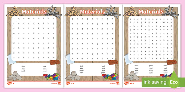 Materials Word Search (Differentiated) (Teacher-Made)