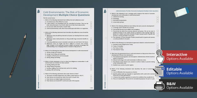 GCSE AQA Cold Environments MCQ Economic Development - Twinkl