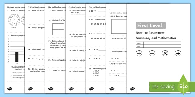 CfE First Level Baseline Maths Assessment (teacher made)