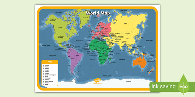 simple world map black and white labeled
