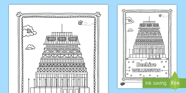 Beehive in Wellington Mindfulness Colouring Page - New Zealand Mindfulness