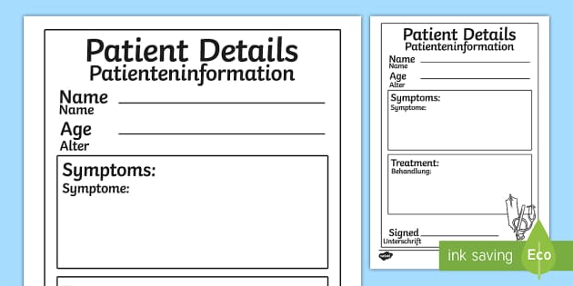 Doctor's Surgery Patient Details Template English/German