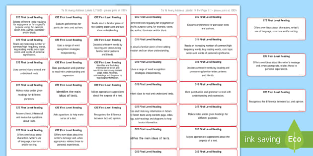 CfE First Level Benchmark For Reading Assessment Stickers