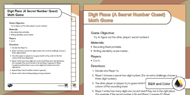 Digit Place (a Secret Number Quest) Math Game For K-2nd Gr