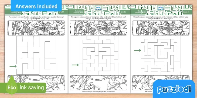 Rainforest colouring page maze - Twinkl Puzzled - kids