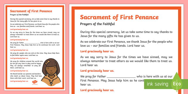 Sacrament of First Penance Prayers of the Faithful Print-Out