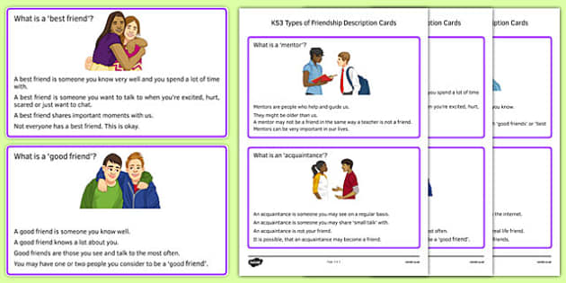 KS3 Types of Friendship Description Cards