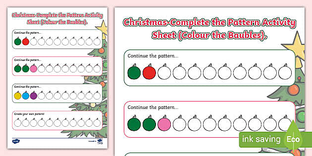 Christmas Complete the Pattern Activity Sheet (teacher made)