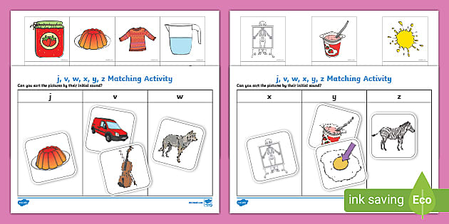 J V W X Y Z Initial Sounds Sorting Cutting Skills Activity