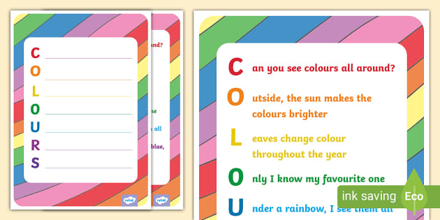 Colours Acrostic Poem Example (teacher made) - Twinkl