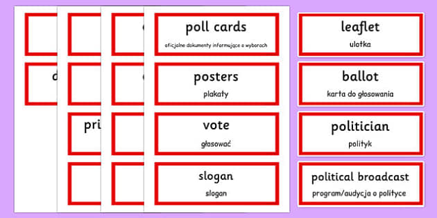 Election Vocabulary Cards Polish Translation (Teacher-Made)