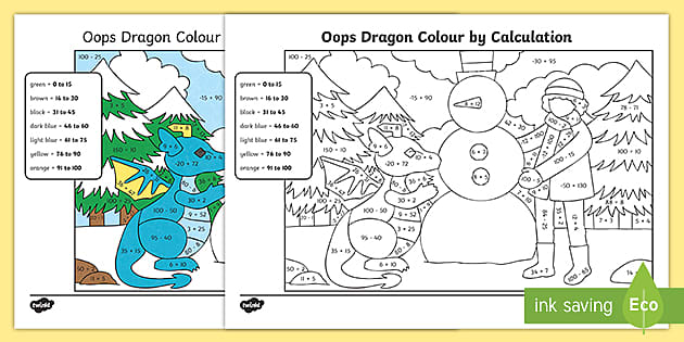 KS2 Oops Dragon Calculated Colouring Page - Christmas Activity