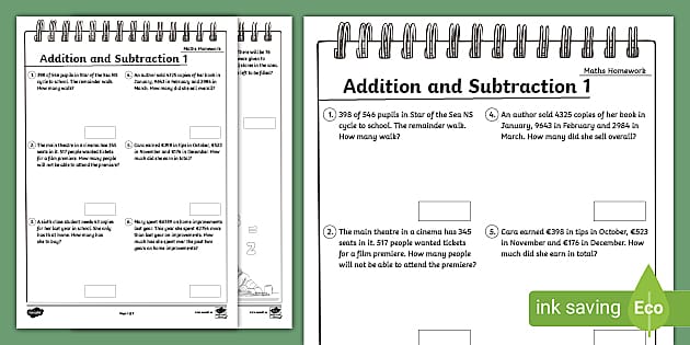 maths addition and subtraction homework