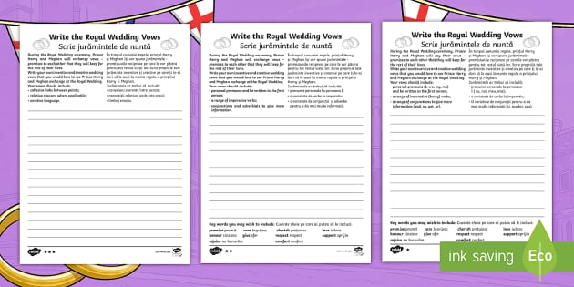 KS2 Write the Royal Wedding Vows Differentiated Worksheets English/Romanian