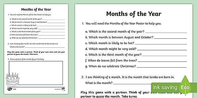 Months Of The Year Worksheet Primary Resources
