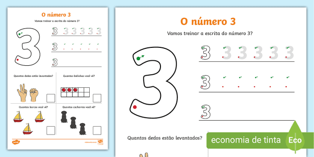 Jogo matemático fichas número 3 - Para Baixar e Imprimir