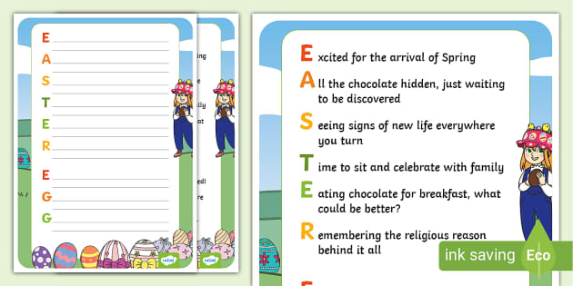 Easter Egg Acrostic Poem Example - Twinkl