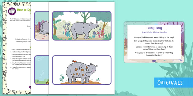 FREE! - Ronald the Rhino Puzzles Sensory Busy Bag Prompt Card and Resource