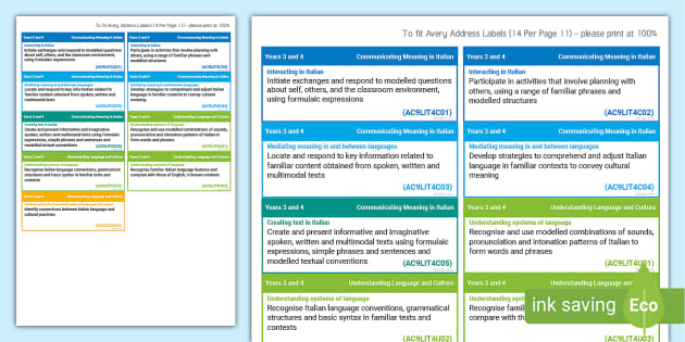 Australian Curriculum Italian 3-4 Learning Outcomes Stickers