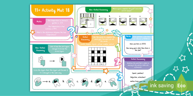 11+ Activity Mat 18 (Teacher-Made) - Twinkl