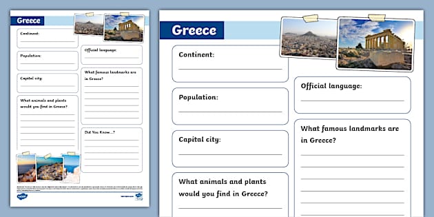 KS1 Greece Fact File Template (Teacher-Made) - Twinkl