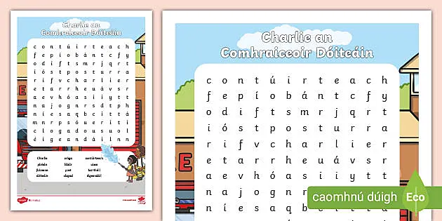 Charlie The Firefighter Word Search Gaeilge Teacher Made