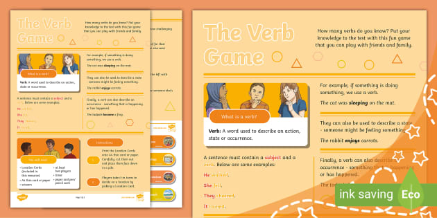 The Verb Game (teacher Made) - Twinkl