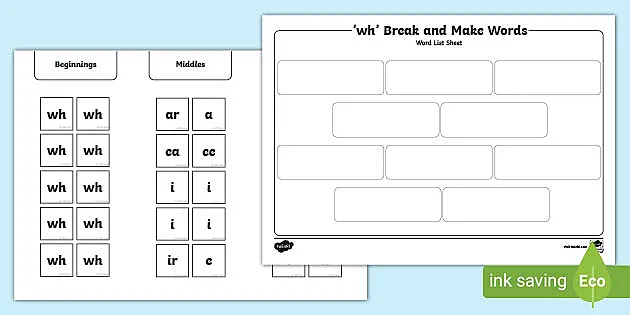 Sh Words Break And Make Worksheet Cfe Resources
